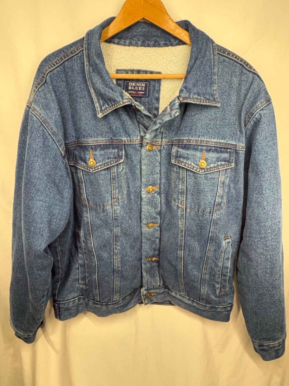 Vintage Merrill & Forbes Denim Blues Sherpa Lined Denim Jacket Men’s L 90s
